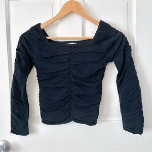 Bohme Black Ruched Long Sleeve Stretchy Top Size XS